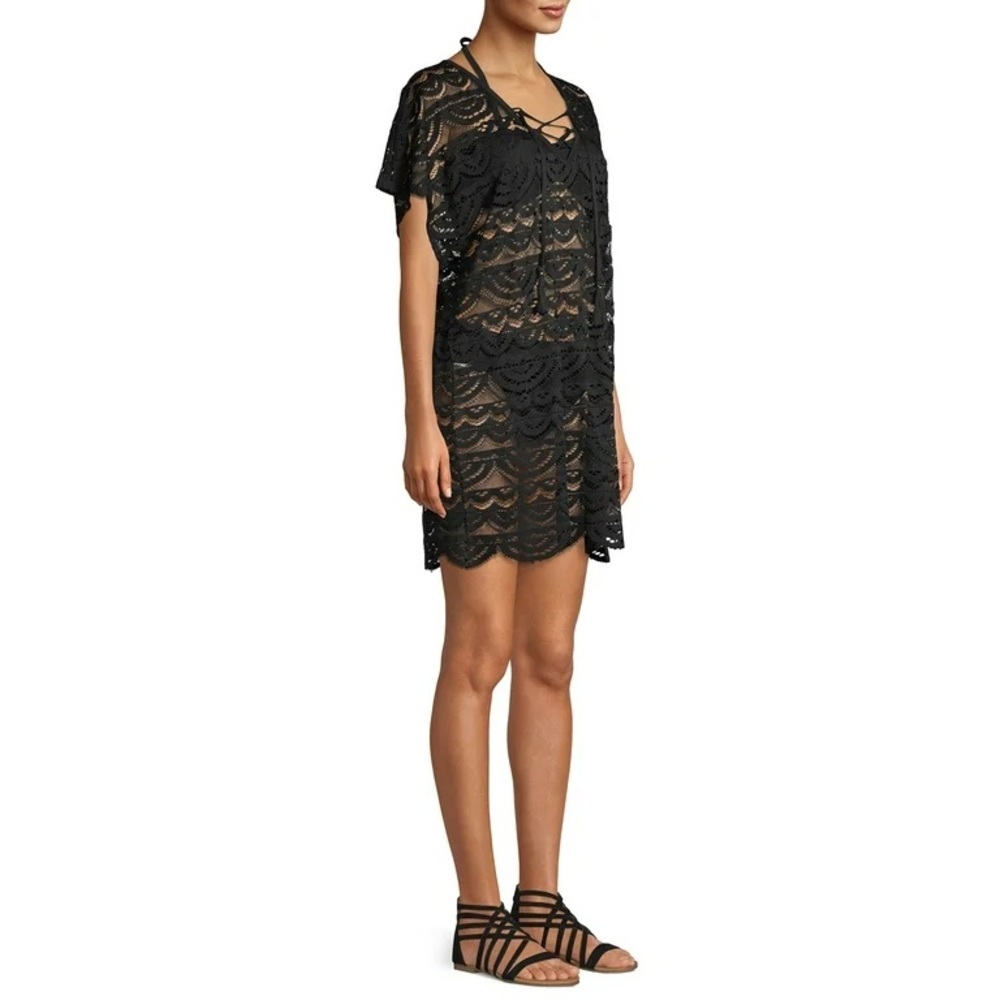 TIME AND TRU Women’s Plus Black Lace Crochet Swim Coverup Size 2XL (20W-22W) NEW